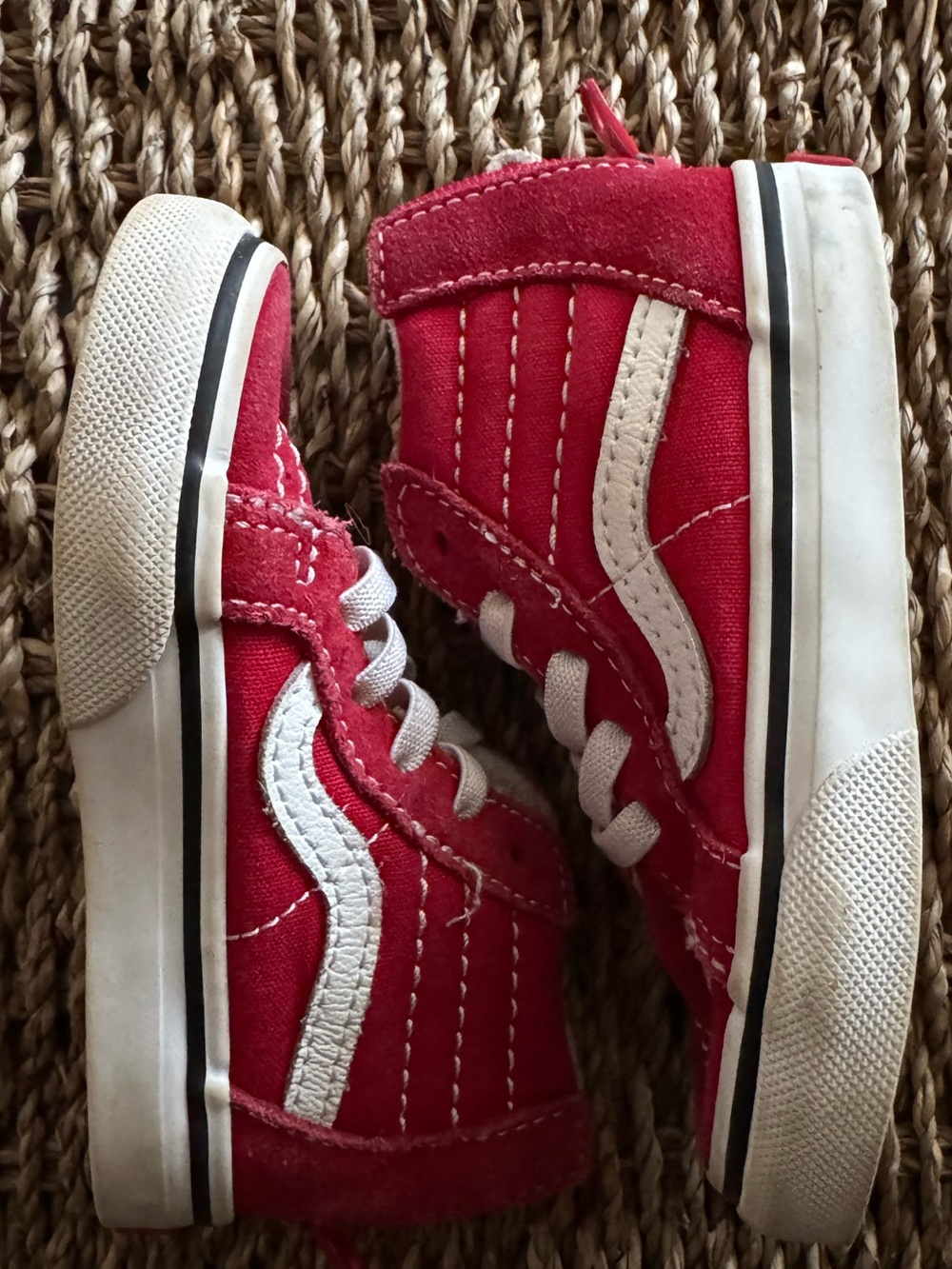 Vans Kids Red High-Top Sneakers with White Stripe